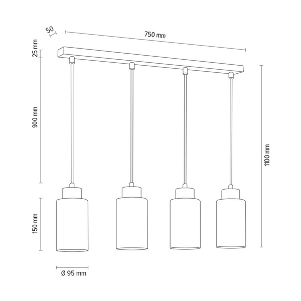 Bosco Pendant Lamp 4xE27 Max.60W Birch Wood/White Glass/Transparent PVC Cable 1720460