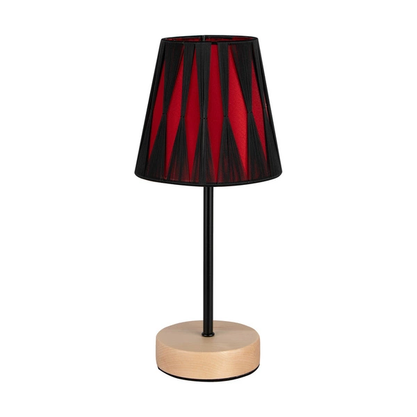 Mila Wood Table Lamp 1xE14 Max.25W Birch Wood/Black Metal/Black PVC Cable/Black-Red Fabric Shade 7775960