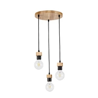 Clarte Wood Pendant Lamp 3xE27 Max.60W Oiled Oak/Black Metal/Black Fabric Cable 3274374R