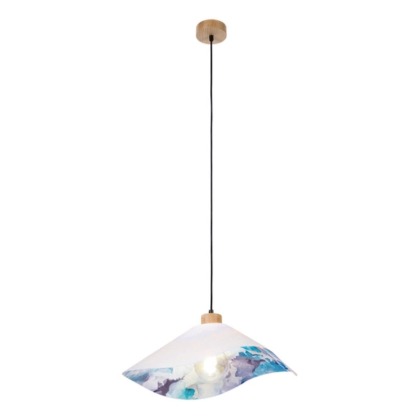Hattu Floral Pendant Lamp 1xE27 Max.40W Oiled Oak/Black Fabric Cable/White Fabric and Multicolor Silk Shade 1615619174