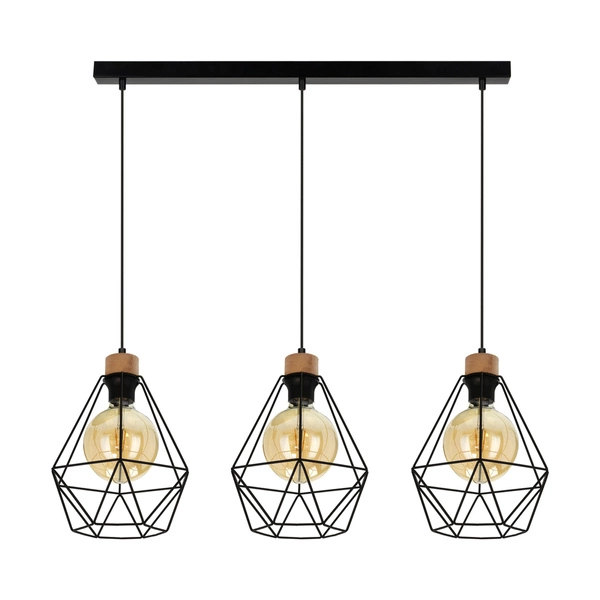 Diament Pendant Lamp 3xE27 Max.60W Oiled Oak/Black Metal/Black PVC Cable 21822304