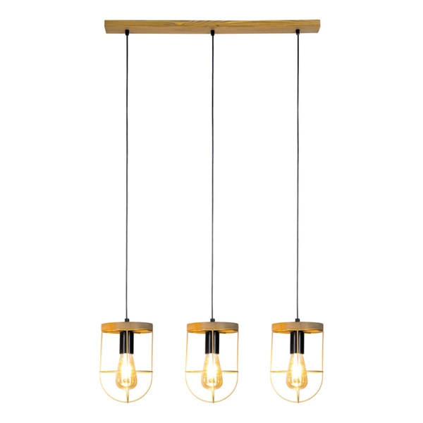 Netuno Pendant Lamp 3xE27 Max.60W Stained Pine Brown/Black Metal/Black PVC Cable/Gold Metal 181059351