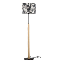 Lampa podłogowa Espacio 1xE27 Max.60W Dąb olejowany/Czarny metal/Czarny kabel z tkaniny/Tapeta wielobarwna