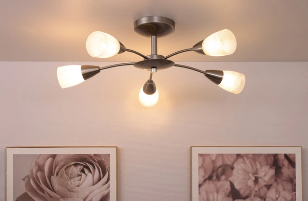 Lampa Sufitowa Oriana 5xE14 Max.40W Metal Satin/Białe Szkło 9031527