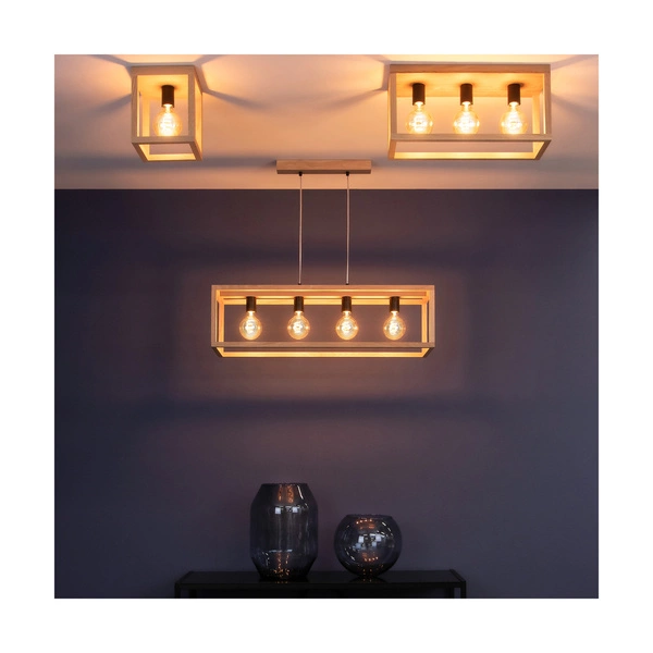 Kago Ceiling Lamp 3xE27 Max.60W Oiled Oak/Black Metal 9154374