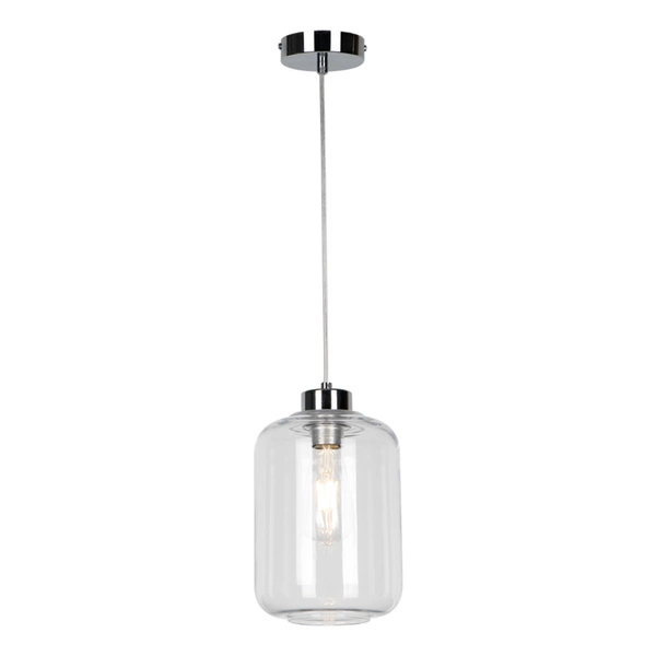 Lampa wisząca Tarro 1xE27 Max.60W Chromowany metal/Przezroczysty kabel PVC/Przezroczyste szkło 15880128
