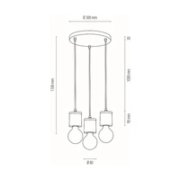 Cesar Pendant Lamp 3xE27 Max.60W Oiled Oak/Black/Grey 1899374R