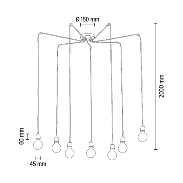 Porcia Pendant Lamp 7xE27 Max.60W White Metal/White Ceramics/Anthracite Fabric Cable 3181702