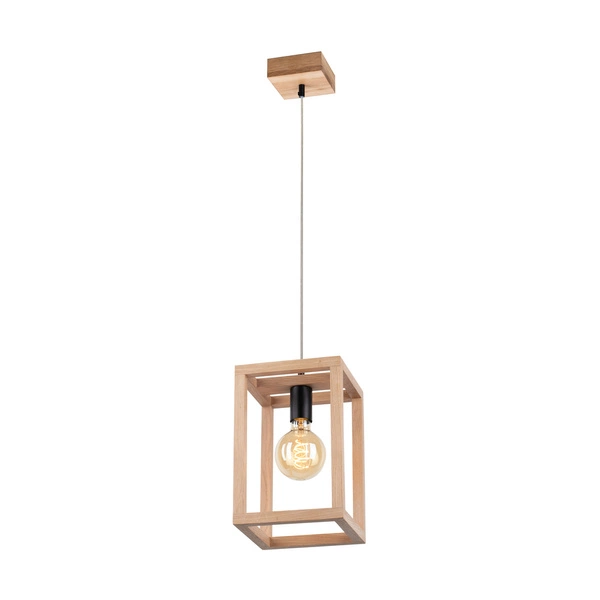 Kago Pendant Lamp 1xE27 Max.60W Oiled Oak/Black Metal/Transparent PVC Cable 61540174