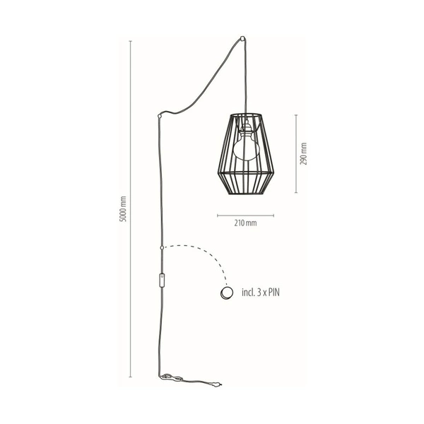 Lampa wisząca Endorfina 1xE27 Max.60W Czarny kabel metalowy/czarna tkanina 3474104