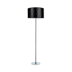 Lampa podłogowa Maxima 1xE27 Max.60W Chromowany metal/Przezroczysty kabel PVC/Abażur z czarnej tkaniny