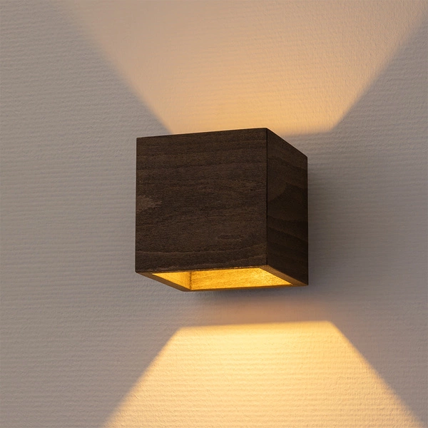 Block Wood Wall Lamp 1xG9 Max.6W Stained Pine on Walnut/Black Metal 20256104