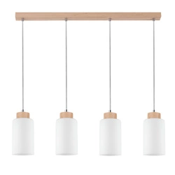 Bosco Pendant Lamp 4xE27 Max.60W Birch Wood/White Glass/Transparent PVC Cable 1720460