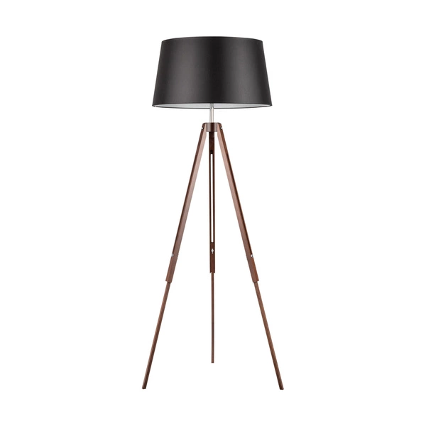 Tripod Floor Lamp 1xE27 Max.60W Walnut Beech Wood/Transparent PVC Cable/Black Fabric Shade 6025076