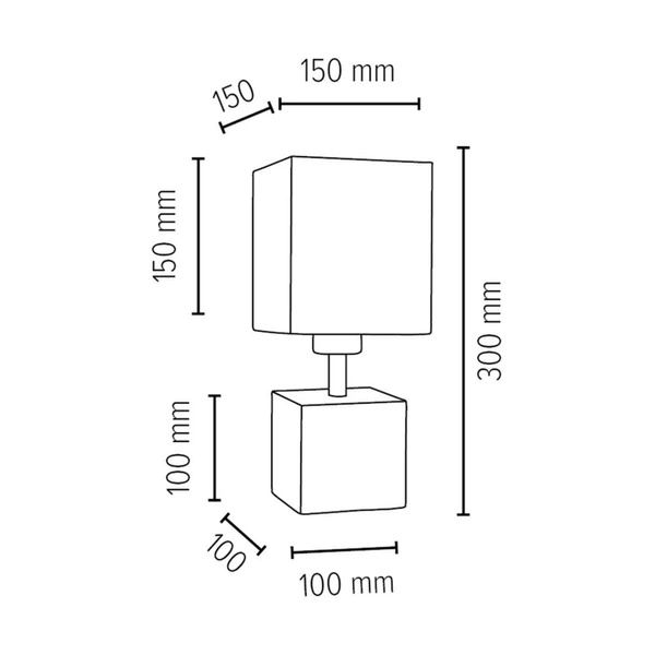 Strong Square Table Lamp 1xE27 Max.25W White Concrete/Black PVC Cable/White Fabric Shade 6191937