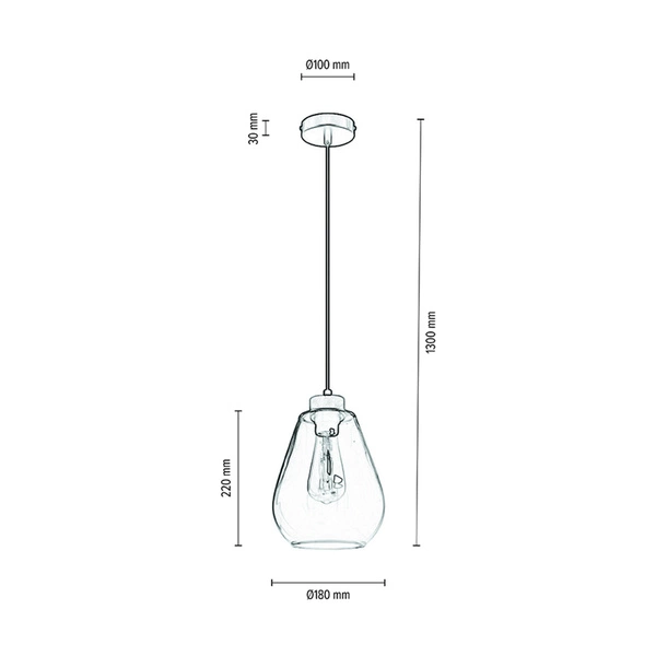 Lampa Wisząca Kigali 1xE27 Max.60W Dąb Olejowany/Czarny Metal/Czarny Kabel PCV/Szkło Dymne 5500063