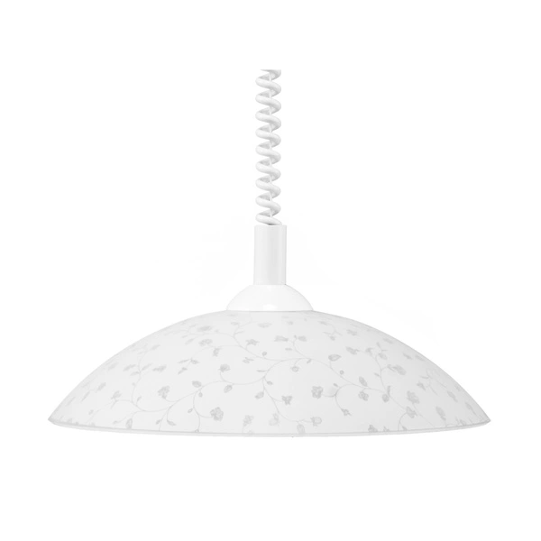 Lampa wisząca Flora 1xE27 Max.60W Biały materiał syntetyczny/Biały kabel z materiału syntetycznego/białe szkło 4044502A