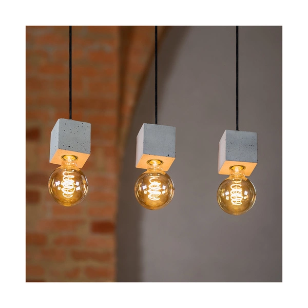 Strong Square Pendant Lamp 3xE27 Max.60W Gray Concrete/Black Fabric Cable 7089336