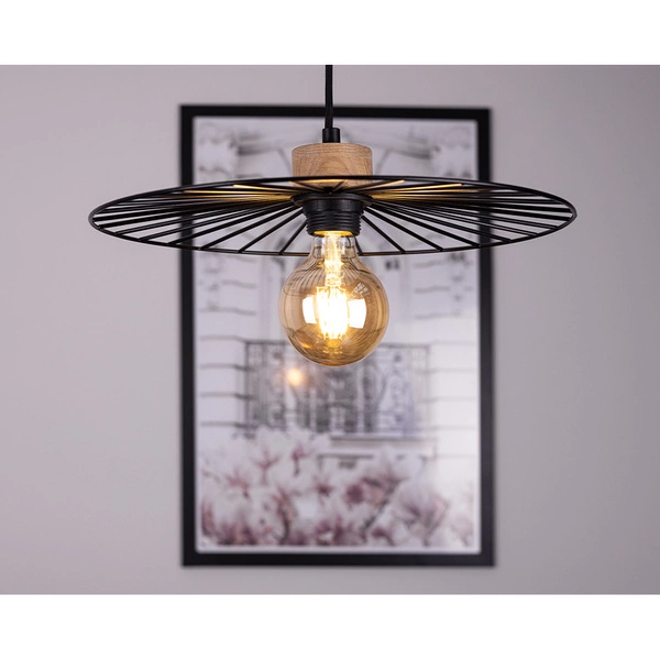 Balerina Pendant Lamp 1xE27 Max.60W Oiled Oak/Black Metal/Black PVC Cable 1010420031010