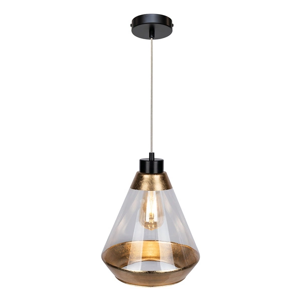 Mistral Pendant Lamp 1xE27 Max.60W Black Metal/Transparent PVC Cable/Gold-Transparent Glass 15820104