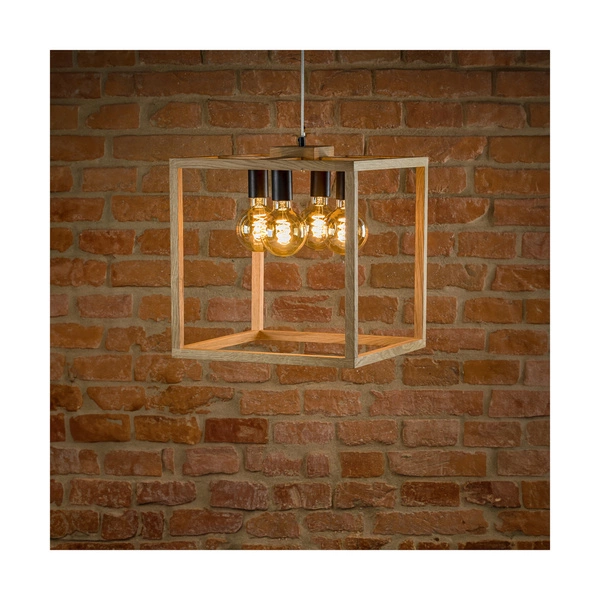 Kago Pendant Lamp 4xE27 Max.60W Oiled Oak/Black Metal/Transparent PVC Cable 61540474