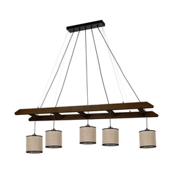 Eskalo Pendant Lamp 5xE27 Max.25W Stained Pine on Walnut/Black Metal/Black PVC Cable/Natural Linen with black ribbon Shade 7739556