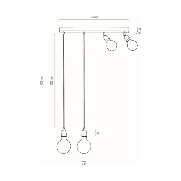 Porcia Ceiling Lamp 4xE27 Max.25W Black Metal/Gold Metal/Black Ceramics/Black Fabric Cable 81279404