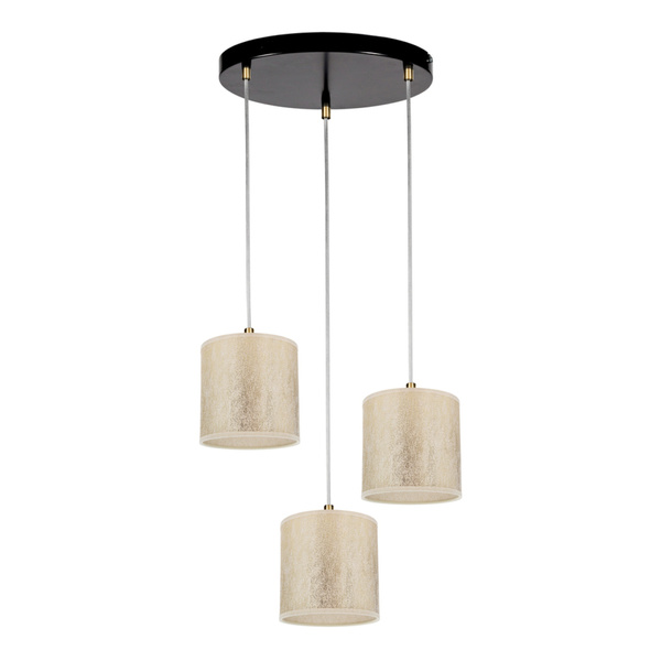 Ora Pendant Lamp 3xE27 Max.25W Black Metal/Transparent PVC Cable/Gold Fabric Shade