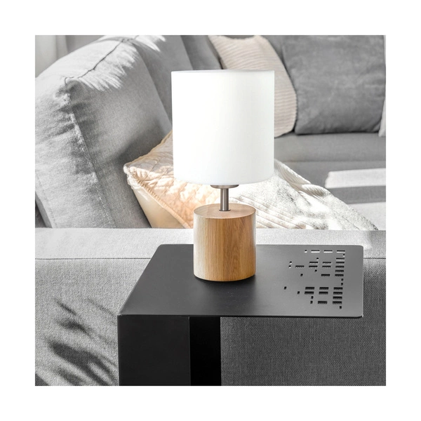 Trongo Round Table Lamp 1xE27 Max.25W Oiled Oak/Black PVC/White 7181974