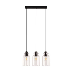 Alessandro Pendant Lamp 3xE27 Max.60W Walnut Beech Wood/Black Metal/Black PVC Cable/Transparent Glass 1030421520867