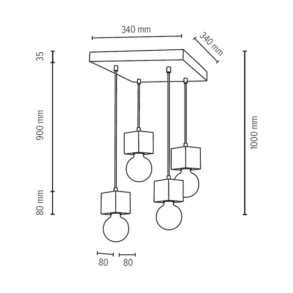Strong Square Pendant Lamp 4xE27 Max.60W Gray Concrete/Black Fabric Cable 7089436