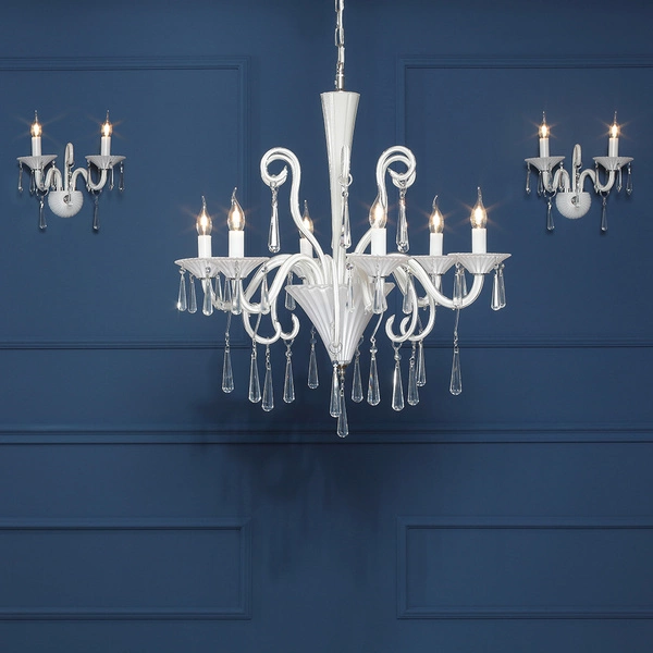 Rosano Chandelier 6xE14 Max.40W White/Transparent/Chrome 5193602