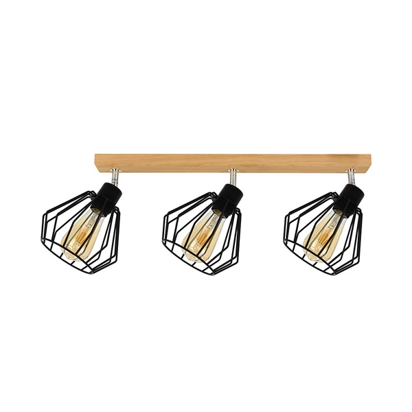 Vento Ceiling Lamp 3xE27 Max.60W Oiled Oak/Black Metal 63804374