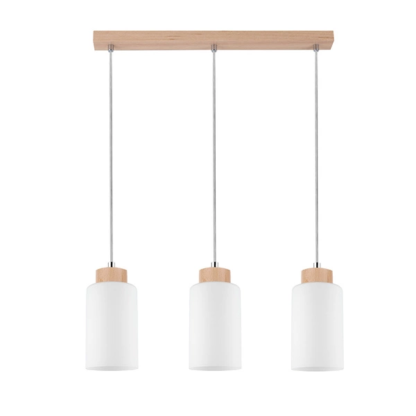 Bosco Pendant Lamp 3xE27 Max.60W Birch Wood/White Glass/Transparent PVC Cable