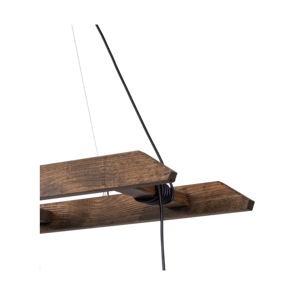 Lampa wisząca Eskalo 4xE27 maks. 25W barwiona sosna na orzechu/czarny metal/czarny kabel PVC/naturalny len z czarną wstążką abażur 7739456