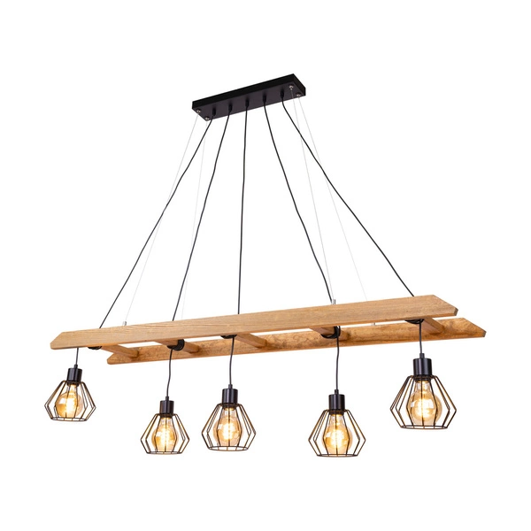 Eskalo Pendant Lamp 5xE27 Max.60W Stained Pine Brown/Black Metal/Black PVC Cable 7229551