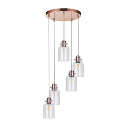 Alessandro Pendant Lamp 5xE27 Max.60W Copper Metal/Transparent PVC Cable/Transparent Glass