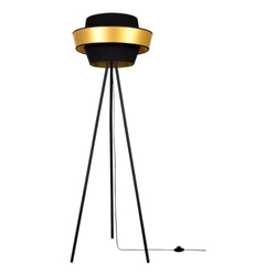 Preto Gold Floor Lamp 1xE27 Max.40W Black Metal/Black PVC Cable/Black-Gold Fabric Shade 12630104