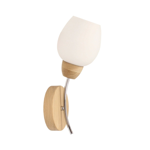 Parma Wood Wall Lamp 1xE27 Max.60W Oiled Oak/Chrome Metal/White Glass 8320174