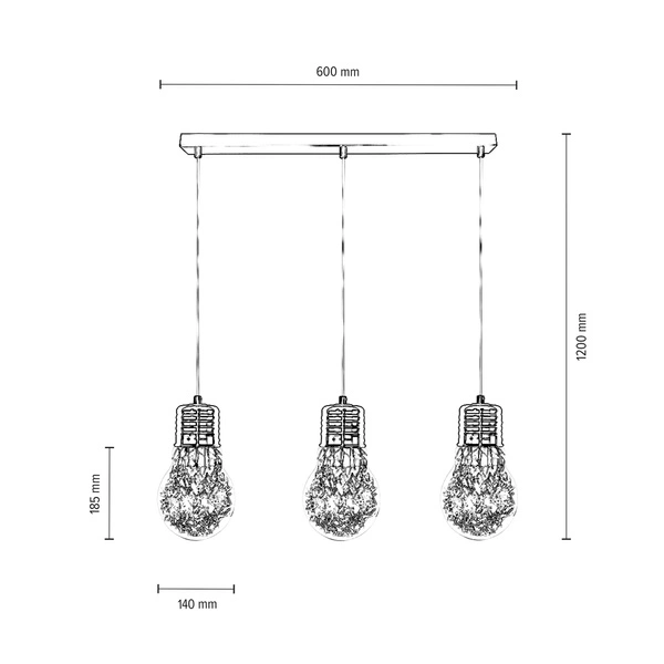 Bulb Pendant Lamp 3xE27 Max.60W Copper Metal/Transparent PVC Cable/Transparent Glass 2810313