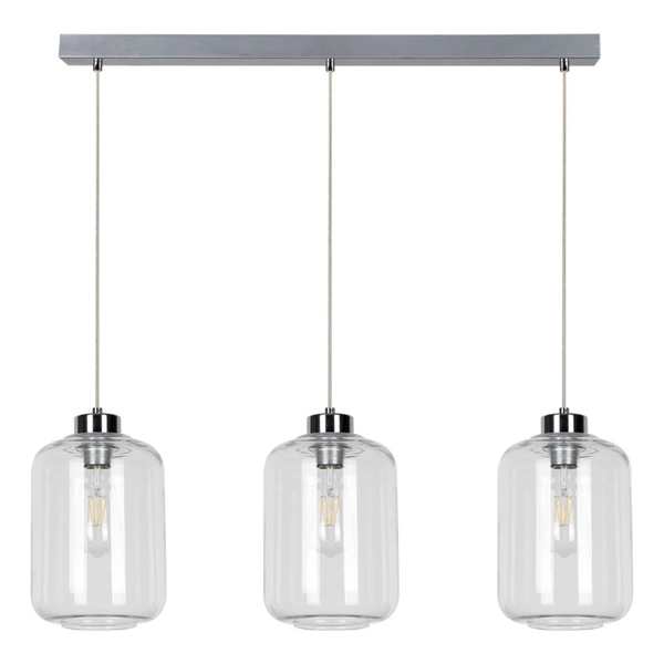 Tarro Pendant Lamp 3xE27 Max.60W Chrome Metal/Transparent PVC Cable/Transparent Glass 15880328