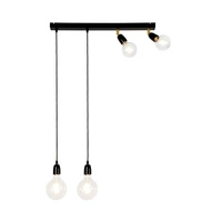 Lampa Sufitowa Porcia 4xE27 Max.25W Czarny Metal/Złoty Metal/Czarna Ceramika/Czarny Kabel Tkaninowy 81279404