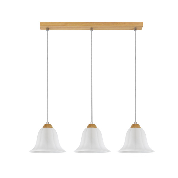 Anna Pendant Lamp 3xE27 Max.60W Oiled Oak/Transparent PVC Cable/White Glass