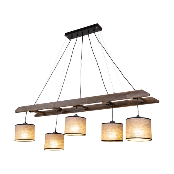 Eskalo Pendant Lamp 5xE27 Max.25W Stained Pine on Walnut/Black Metal/Black PVC Cable/Natural Linen with black ribbon Shade 7739556