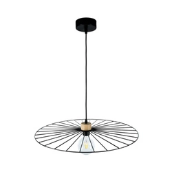 Lampa wisząca Antonella 1xE27 Max.60W Dąb olejowany/Czarny metal/Czarny kabel z tkaniny