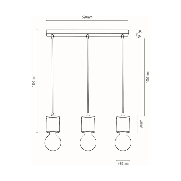 Cesar Lampa Wisząca 3xE27 Max.60W Dąb Olejowany/Czarny/Szary 1899374