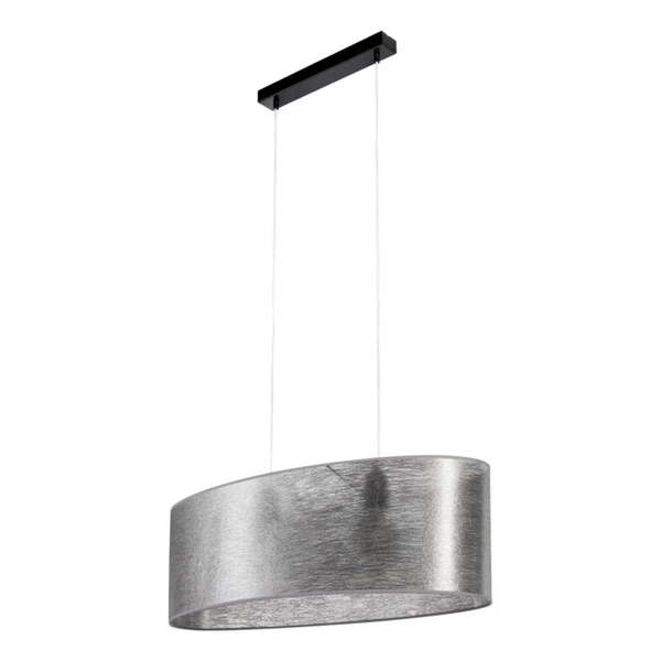 Lampa Wisząca Nevoa 2xE27 Max.40W Czarny Metal/Przezroczysty Kabel PCV/Abażur ze srebrnej tkaniny 17930204