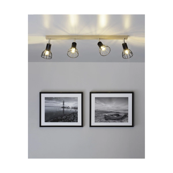 Lampa Sufitowa Megan Wood 4xE14 Max.40W Drewno Brzozowe/Czarny Metal 2344460