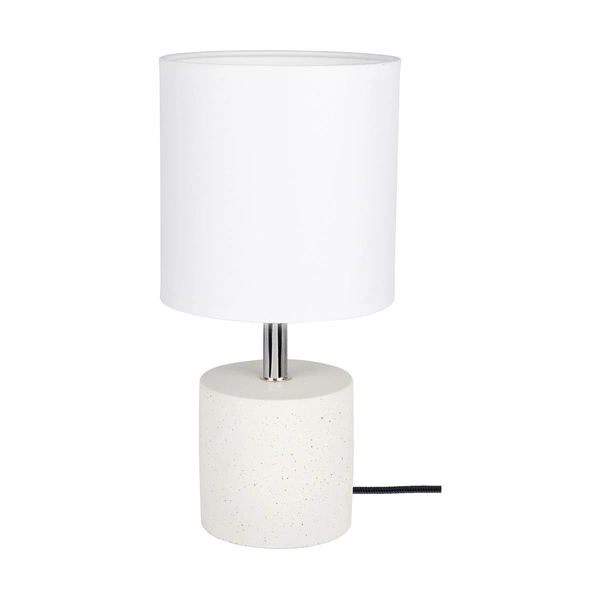 Strong Round Table Lamp 1xE27 Max.25W White Concrete/Black PVC Cable/White Fabric Shade 6091937