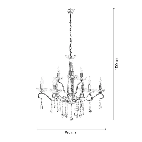 Lampa Wisząca Alessa 9xE14 Max.40W Chrom Metal/Przezroczyste Szkło 9014928
